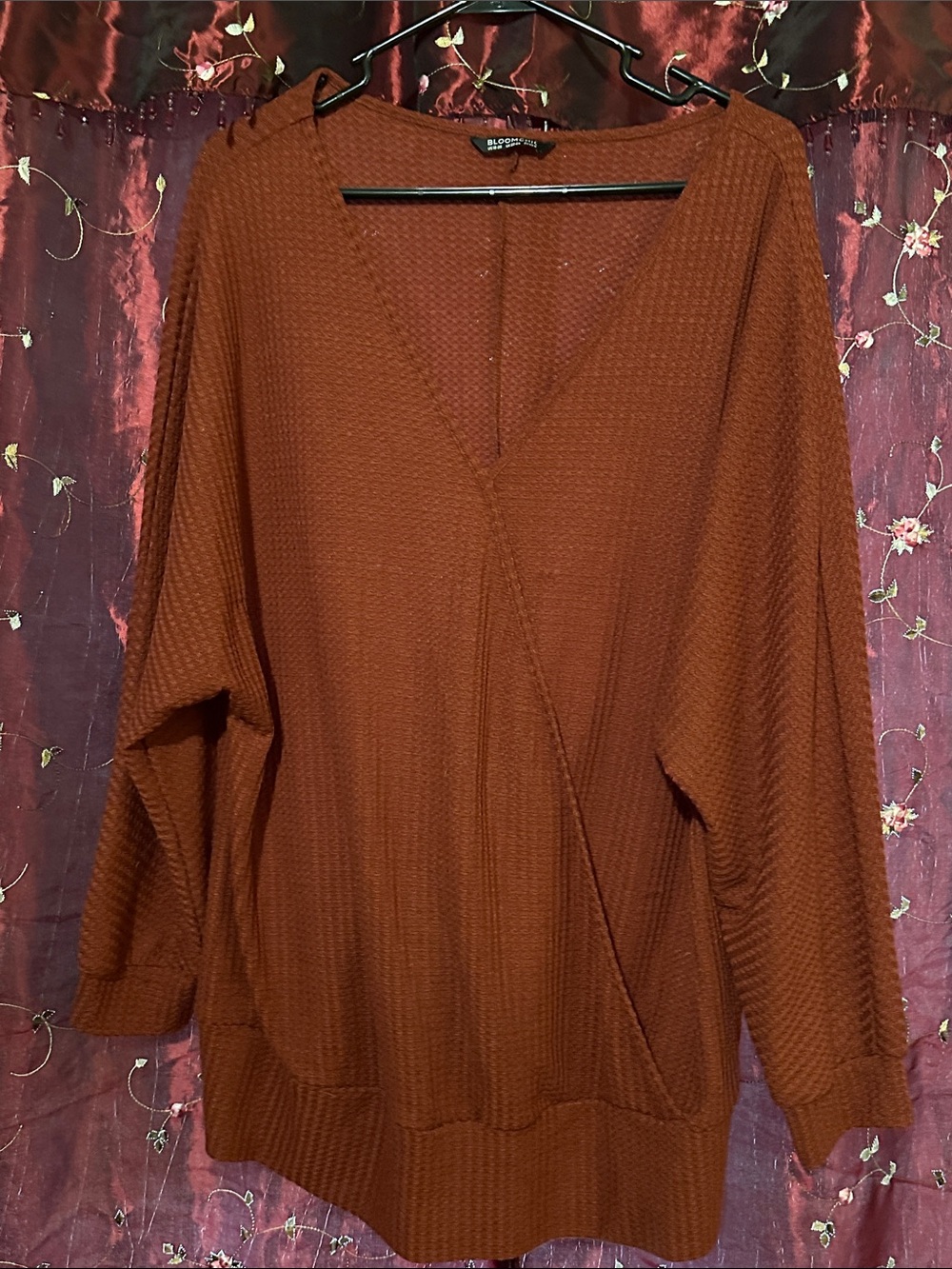 BloomChic V-Neck Wrap-Front Sweater Tunic - Rust